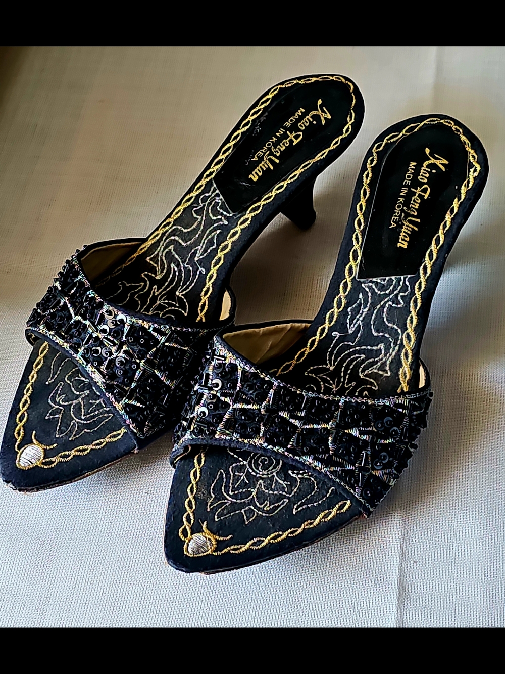 Black Embellished Open-Toe 2" Heeled Mules 6M